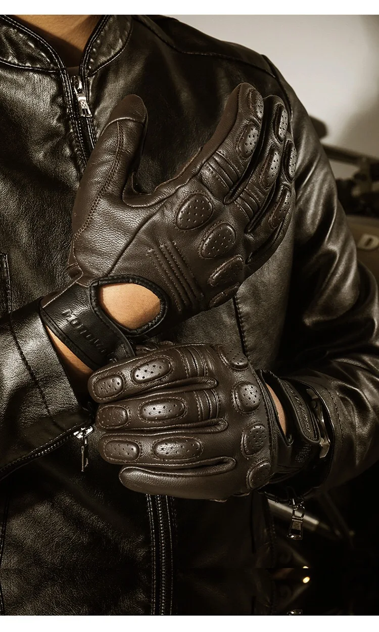 Retro Sheepskin Breathable Leather Motorcycle Gloves Racing Gloves Men\'s Motocross Winter&Summer Gloves Full/Half-finger gloves