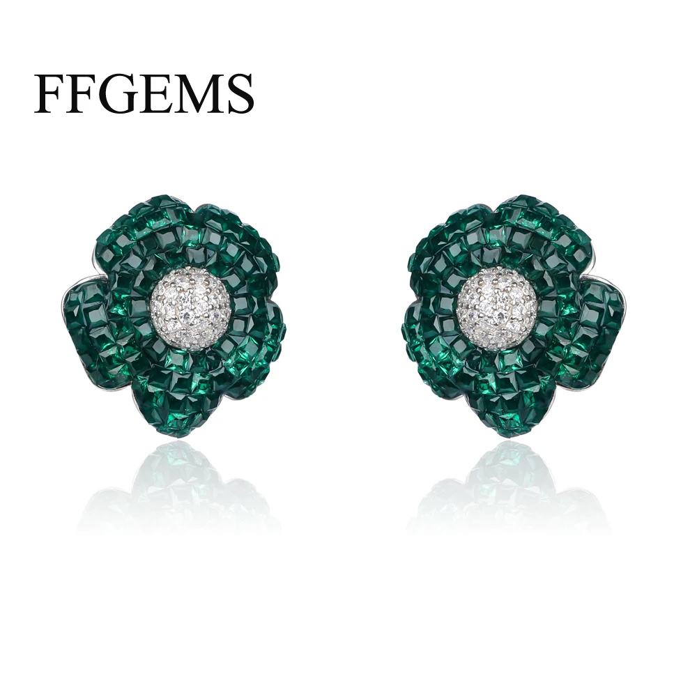 New Design 925 Silver Drop Big Earring Flower Nano Ruby Emerald Invisible Luxury Fine Jewelry Women Wedding Party Gift Birthday