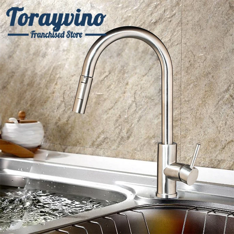 

Torayvino kitchen faucet pull Out Induction grifo fregadero cocina single handle 360 rotating faucets sink chrome mixer taps