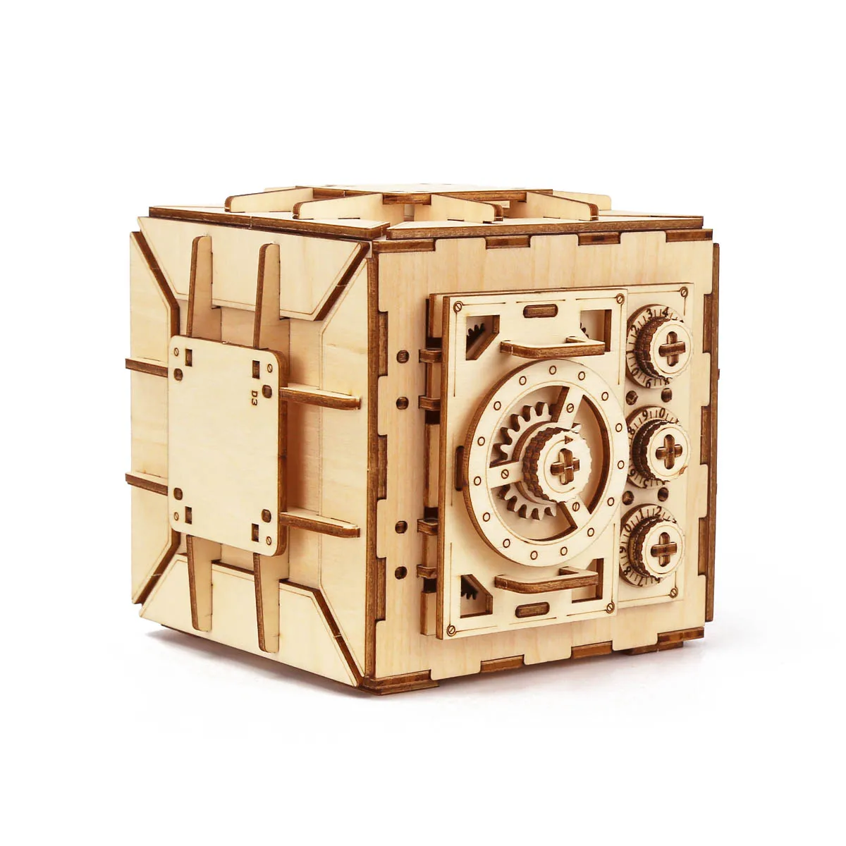 Safe Box Treasure 3D Wooden Model Locker Kit DIY Coin Bank Mechanical Puzzle Brain Teaser Projects For Adults and Teens