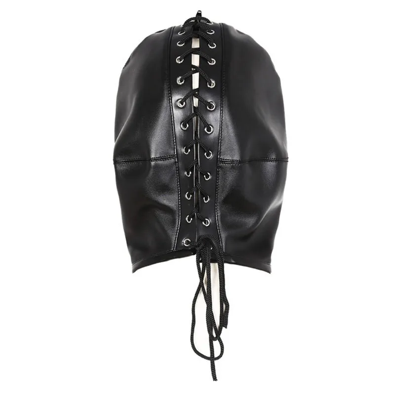 Double layer leather zipper mask bondage hood adult games cosplay slave fetish bdsm restraints erotic tools sex toys for couples