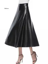 Women Pu Leather Skirt Fashion Long Skirts Solid Color Office Lady Midi Skirts Elegant High Waist Party Skirt Bottoms