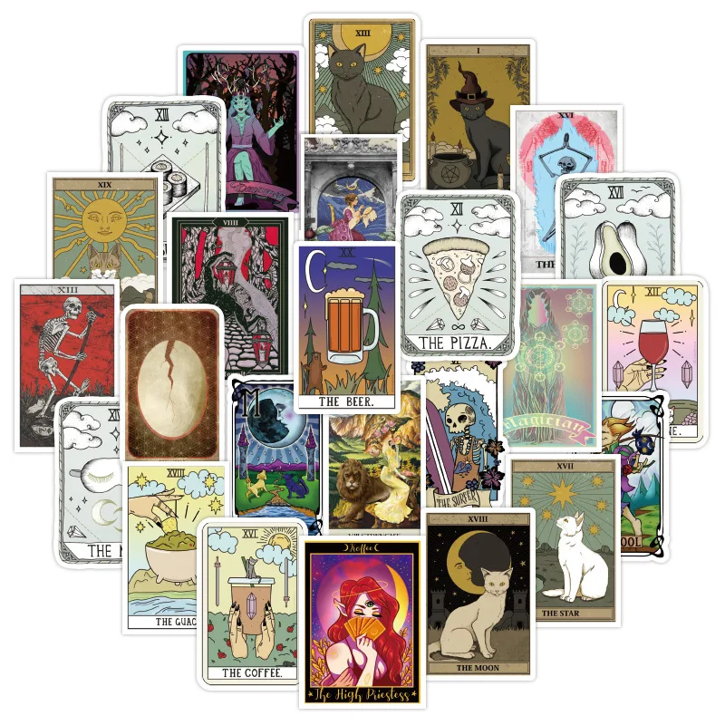50pcs/pack Tarot Graffiti Waterproof Stickers For Notebook Motorcycle Skateboard Computer Mobile Phone Cartoon Toy Trunk