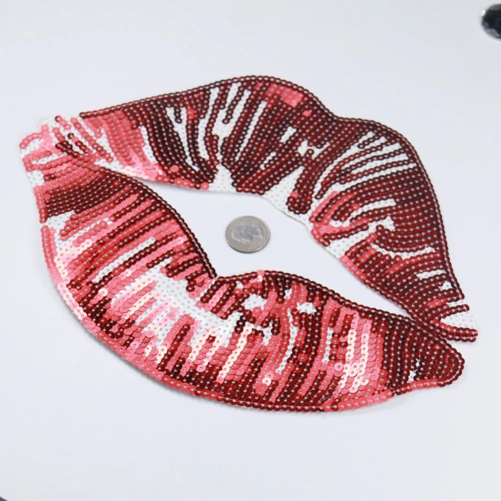 Red Lip Sequin Patch for Women, Clothing, Women Clothes, Embroidered Cloth on Shirt, Jeans, Jacket, 275*200mm, New