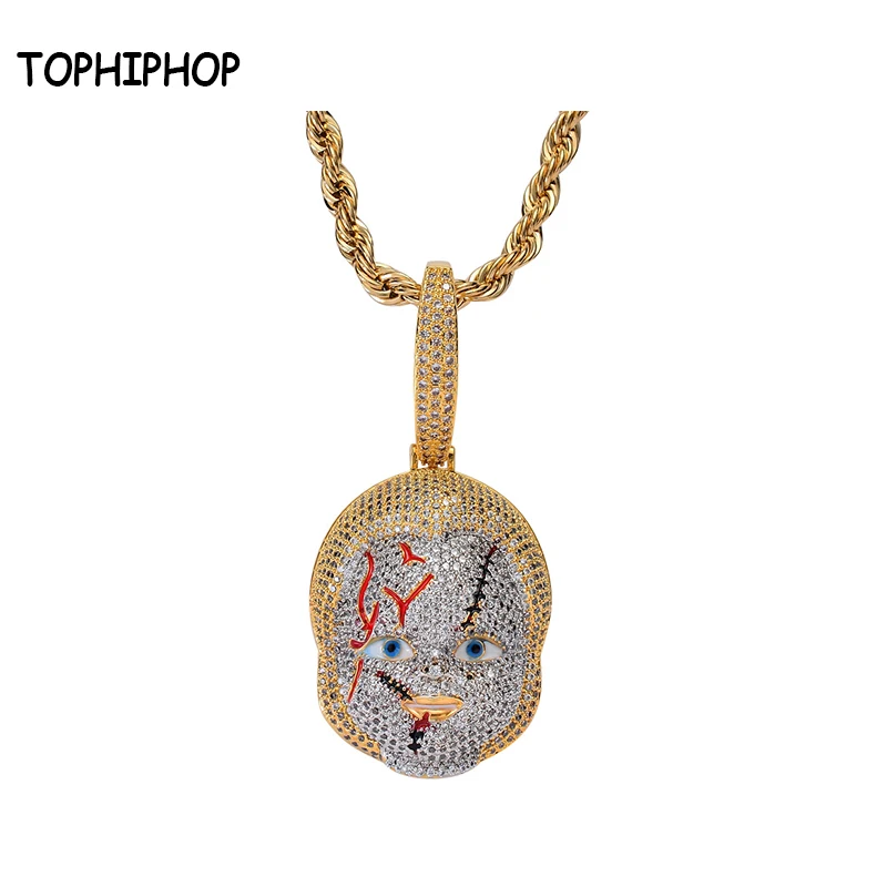 TOPHIPHOP Hiphop Horror Movie Character Pendant Necklace Micro Pave AAA + Cubic Zircon Pendant Men's Hip Hop Jewelry