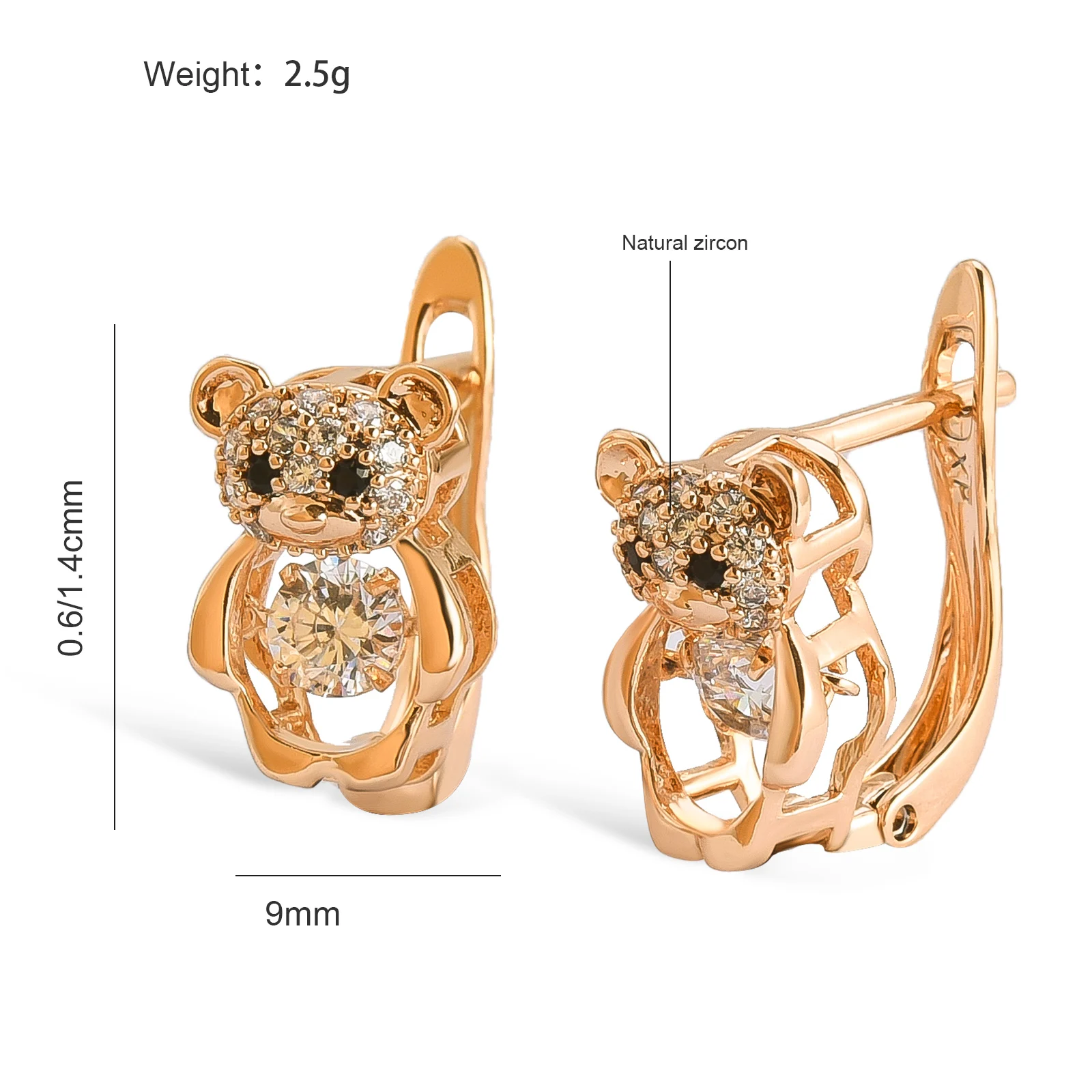 Dckazz Cute Bear Stud Earring Women Jewley Luxury Shiny Crystal Natural Zircon Earrings Birthday Party Ear Accessories