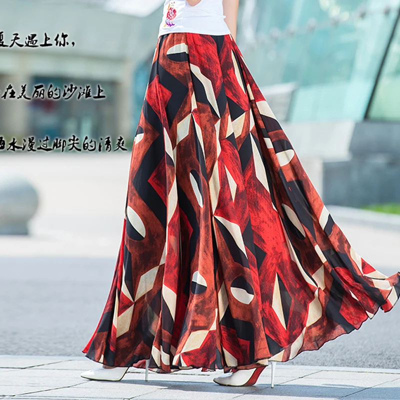 Female Elegant Retro Grid Geometric Pattern Chiffon Maxi Skirt for Women plus Size 5XL 6XL Summer Spring Elegant Skirts 2025