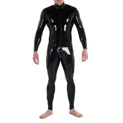 Sexy Men Latex Catsuit Rubber Fetish Bodysuit with Front Zip Jumpsuit Plus Size Custom Made Handmade  S-LCM149