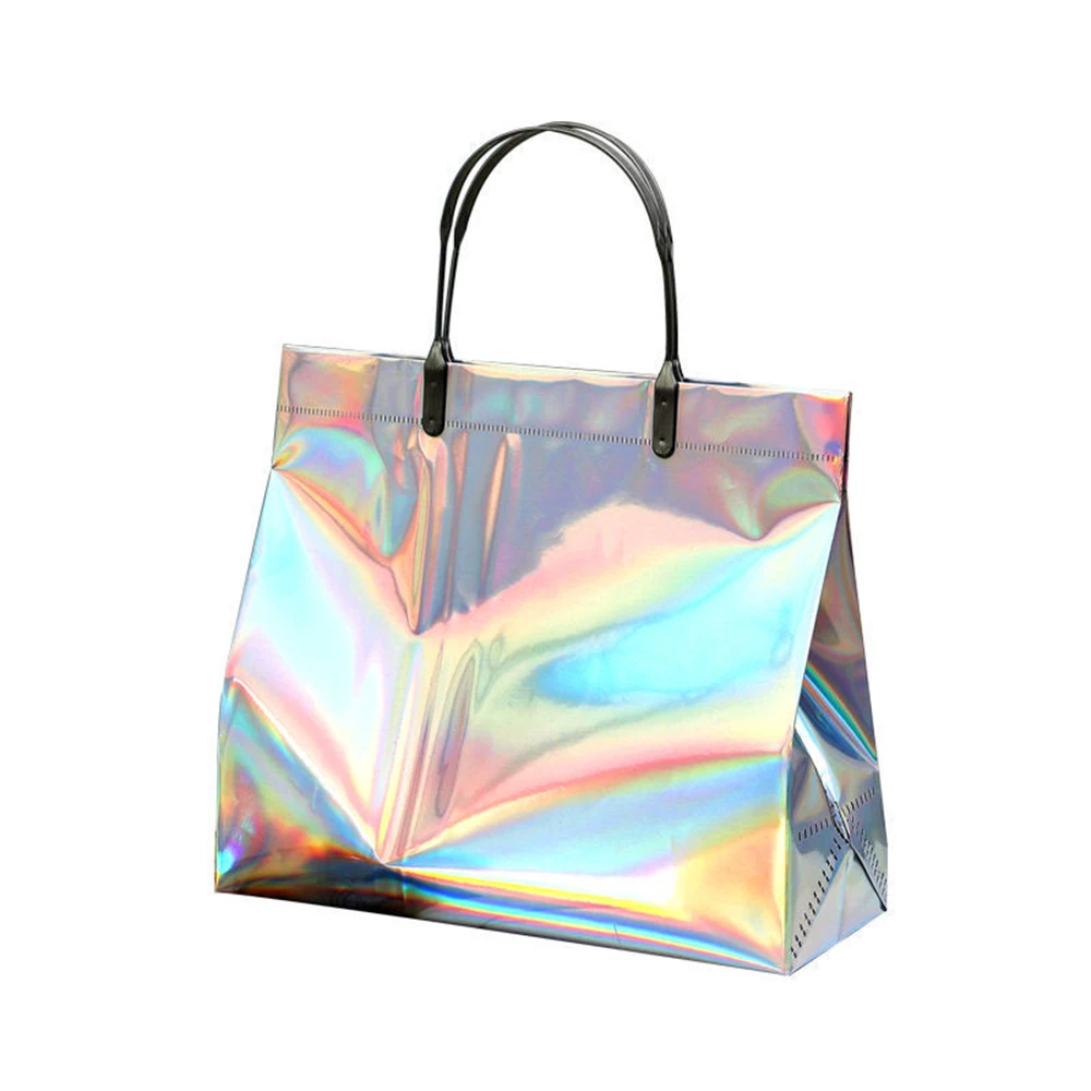 Sacola do laser do PVC para mulheres, bolsa de praia, impermeável, grosso, portátil, roupas, maquiagem, compras, Eco Handle Bags, S, M, L