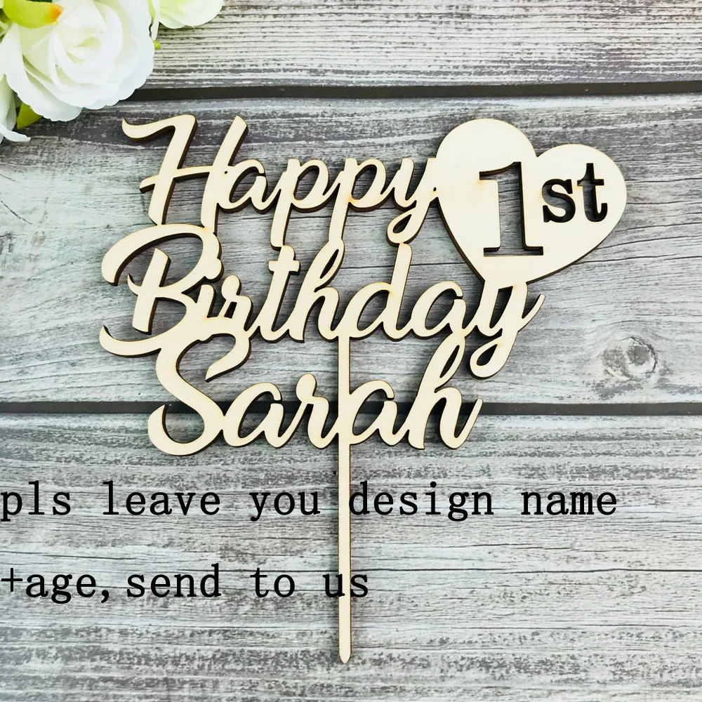 Personalized Wooden Happy Birthday Cake Topper,Custom Name and Age Gold Mirror Birthday Cake Topper,Unique Birthday Party Decor