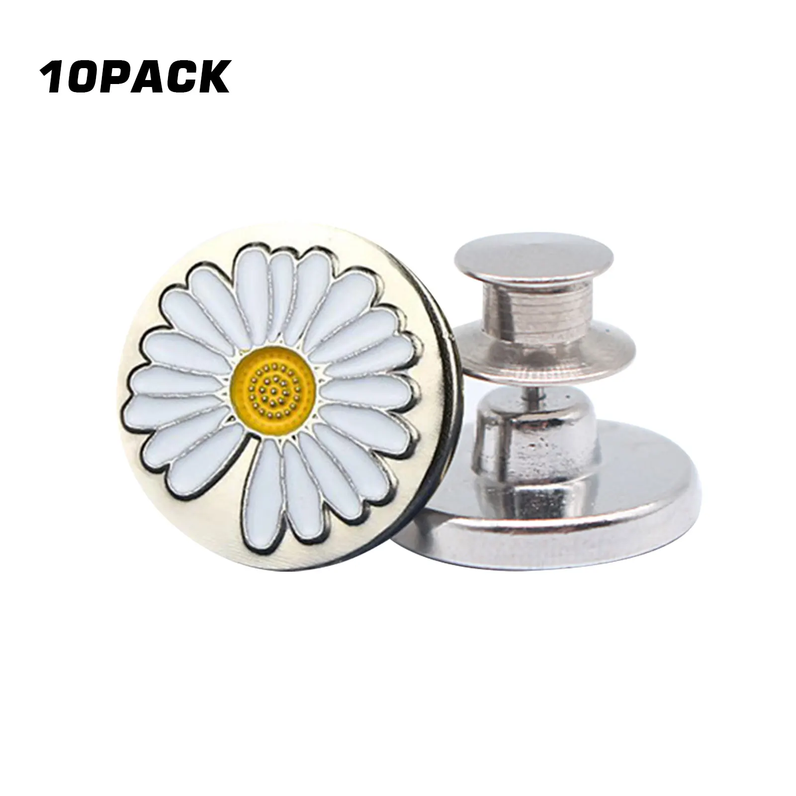 10PCS Daisy Jean Button Pins DIY Sewing Free Cloth Pants Buttons Flower Shaped Metal Tack Buttons Replacement Kit For Jacket