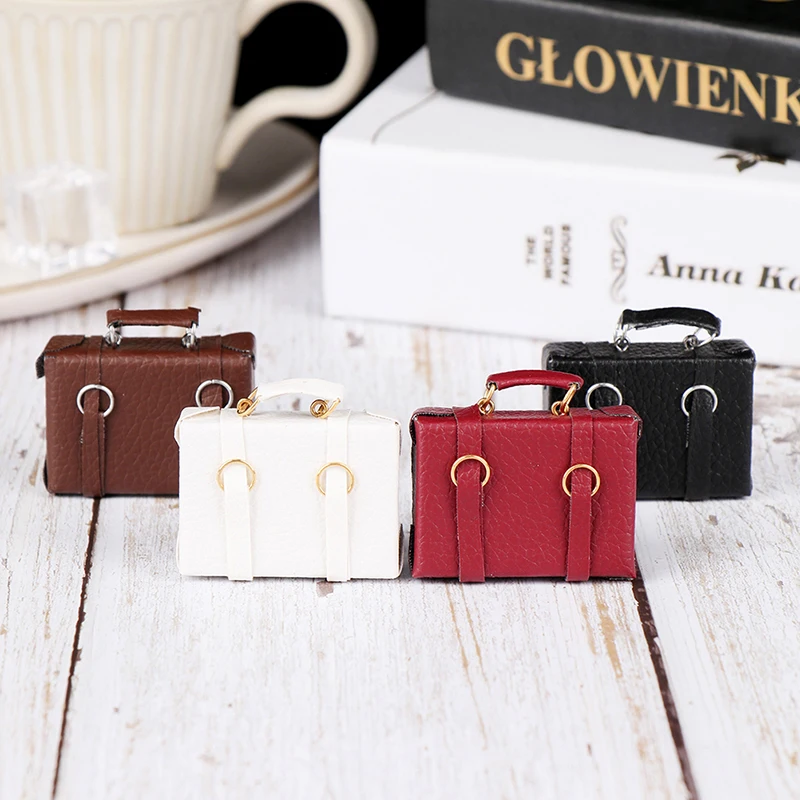 1:12 Dollhouse Miniature Vintage Leather Wood Suitcase Mini Doll Luggage Box Purses Pretend Play Furniture Toys Accessory