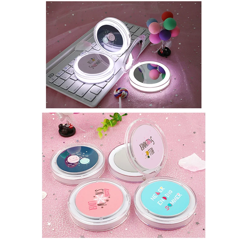 

Makeup Mirror with LED Light Portable Compact Cosmetic Rechargeable Lighted Foldable Small Round Pocket Hand Mirrors drop ship