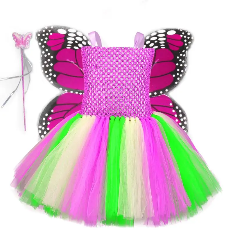 

New Girl TuTu Dress Children's Day Performance Rainbow Dresses Kids Birthday Party Clothing Cute Wing Colorful Summer Clothes