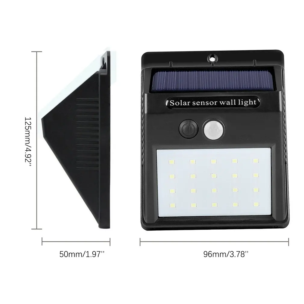 Quente 20 led luz solar ao ar livre sensor de movimento recarga luz de parede solar à prova dwaterproof água emergência led luz rua jardim varanda