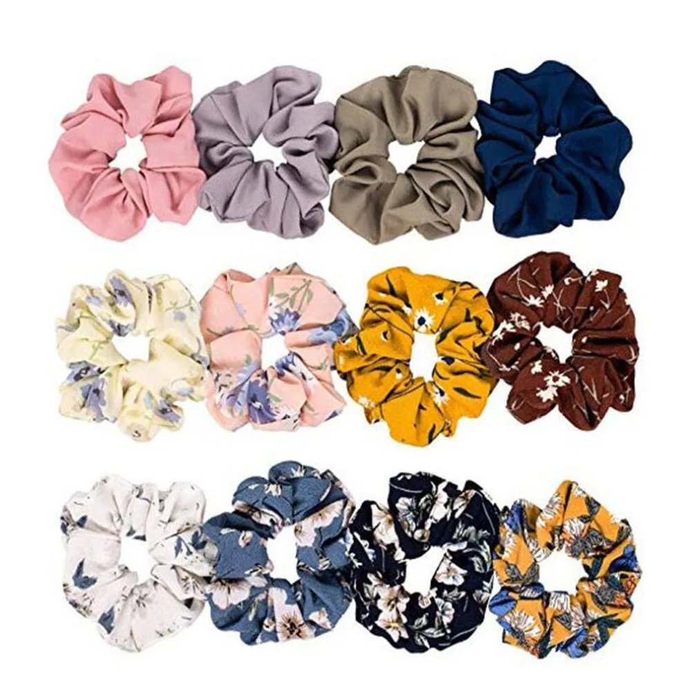 Hair Scrunchies Hair Ties Chiffon Floral pattern Hair Bands Ponytail Holder for Women Girls 10 Pcs Elegant Assorted Colors Hair