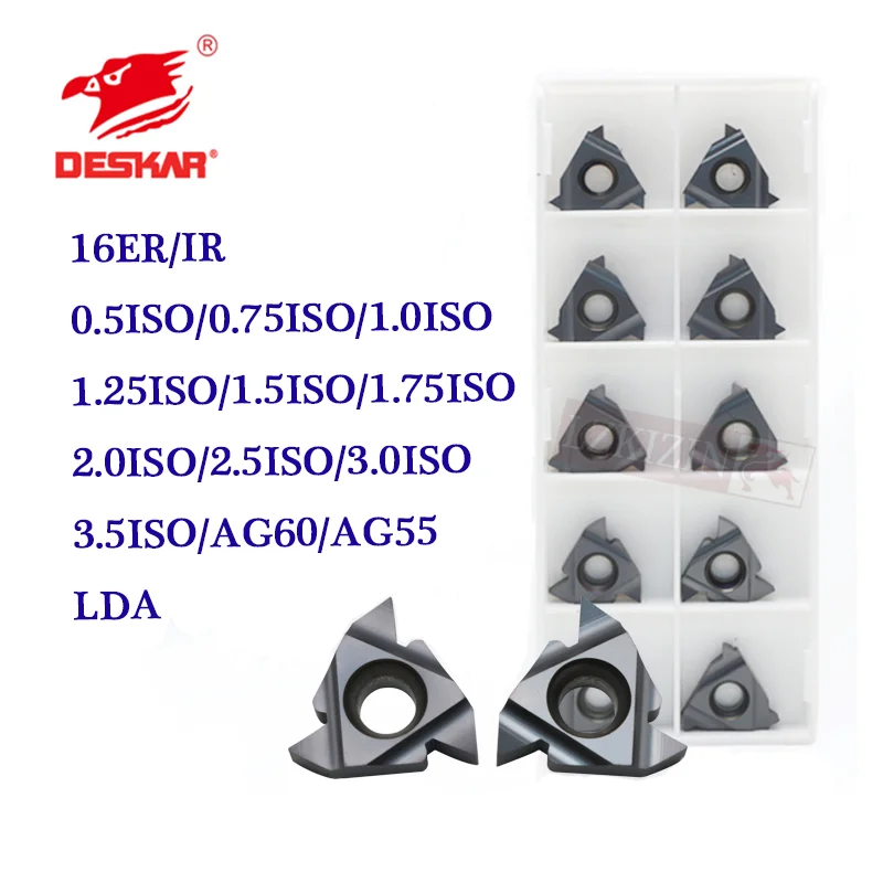 10 pces 16er 16ir 0.5/0.75/1/1.25/1.5/1.75/2/2.5/3/3.5. 5 iso lda ldc carboneto insere original deskar torno cnc ferramenta de torneamento externo