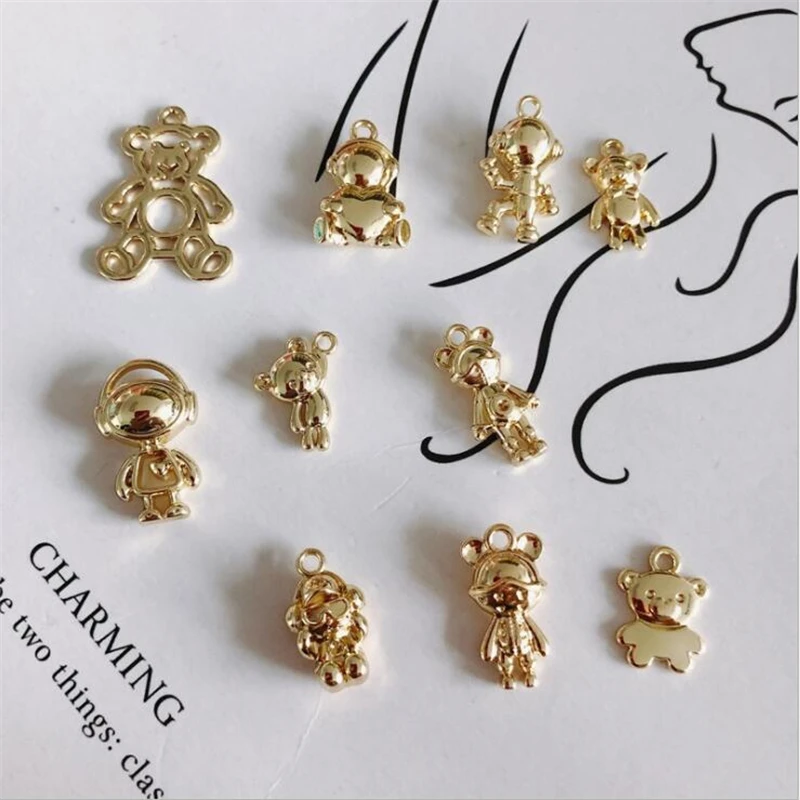 10pcs/lot new creative bear metal alloy charms for jewelry making accessories diy fashion earrings necklace pendant ornament