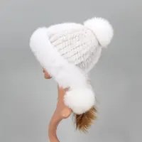 Real Mink Fur Hat with Fox Fur Ball Earmuffs Protective Cap Winter Hat for Women Russian Autumn Hat Fox Fur Beanies Fall Bonnets - Image 4