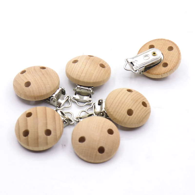 KWD 5pcs Dummy Clip Natural Wood Beech Wood Pacifier Clip Unfinished Non-toxic Nipple Holder Diy Pacifier Clips Chain