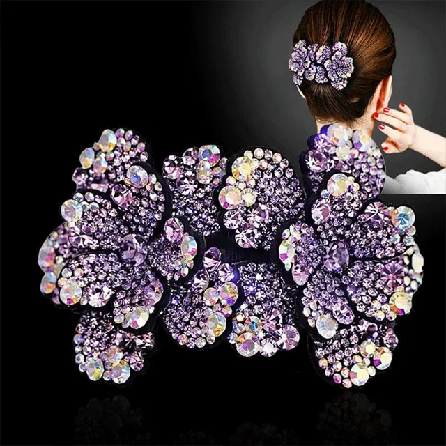 AWAYTR kobiety kwiatowa do włosów zapięcie typu klips Rhinestone włosy w koński ogon akcesoria spinki damskie opaski dziewczyny ozdoby Barrettes