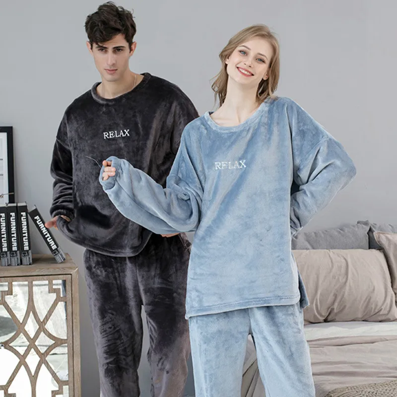 

Новинка, свободная Пижама, Женская Фланелевая пижама на осень и зиму, Женский утепленный костюм из кораллового флиса с длинным рукавом, комплект для сна для пар