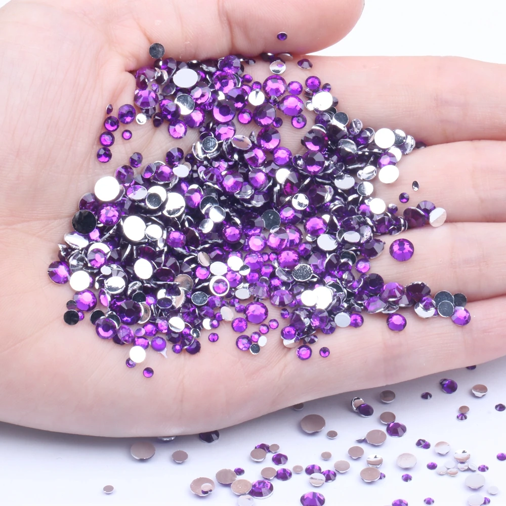 Resin Rhinestones Violet 2-6mm Round Flatback Non Hotfix Diamonds Appliques For Craft Fabric Wedding Dresses