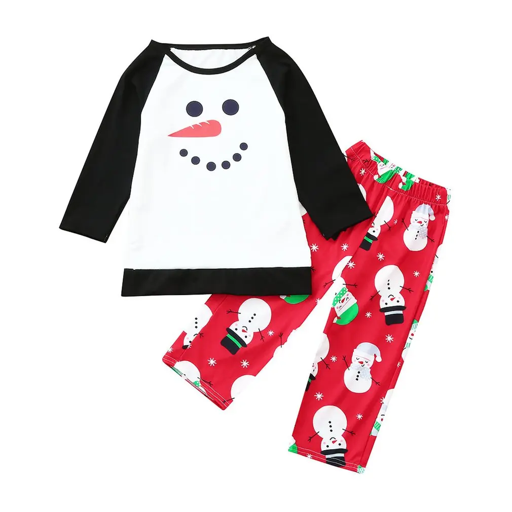 

Pajamas Snowman Printed Parent-child Wear Stitching Long Sleeve Printed Pants Homewear Set Warm Fashion Fleece