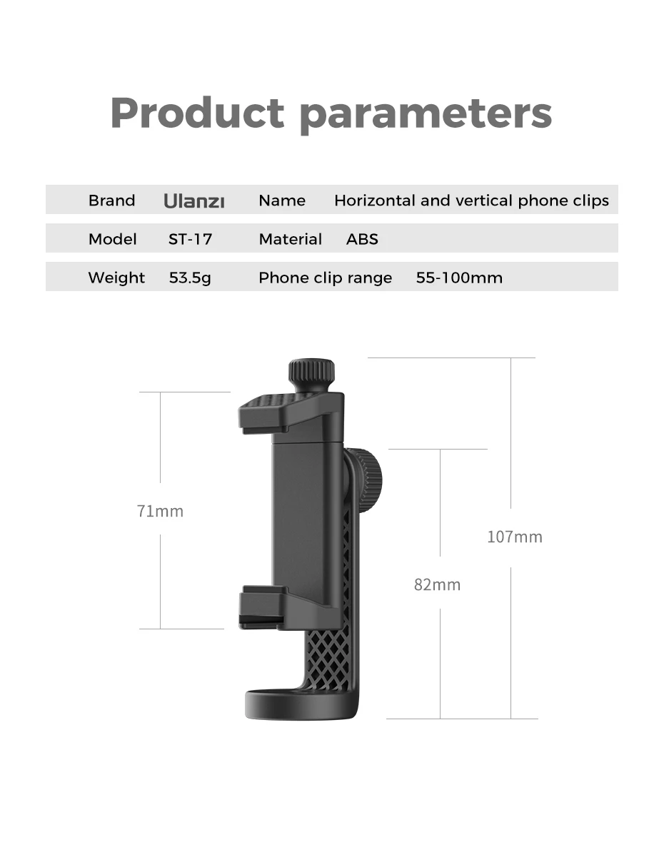 Ulanzi ST-17 Telefon halter vertikal horizontal 360 ° einstellbare Telefon halterung mit kaltem Schuh 1/4 ''Stativ adapter für Telefon – Detail 7