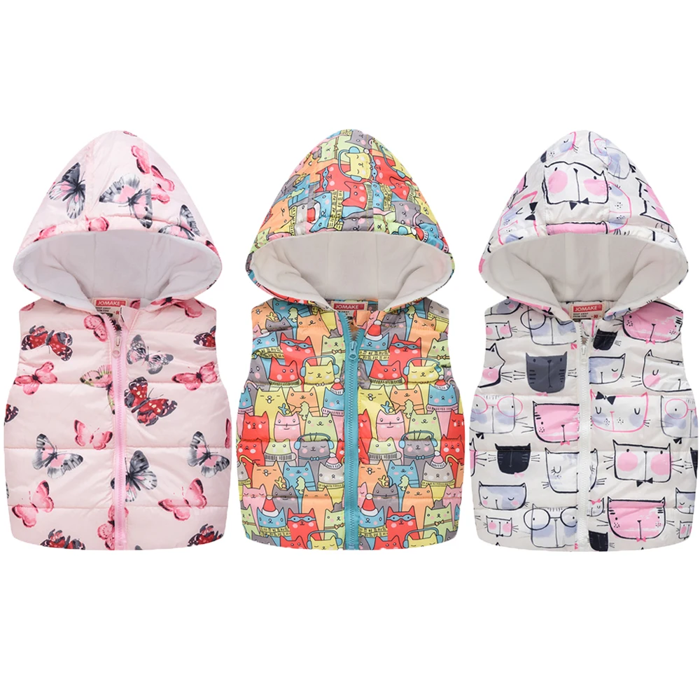 

2023 Warm Girls Hooded Vest Winter Variety Styles Fashion Pattern Jacket For Girls Lnner Layer Velvet Outerwear Kids Clothing