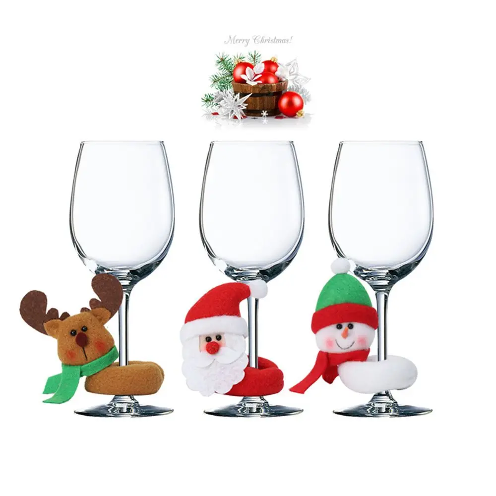 1/10Pcs Christmas Wine Glass Decoration Rings Snowman Elk Santa Claus Wine Cup Pendants Party Home Table Decor Bar Supplies