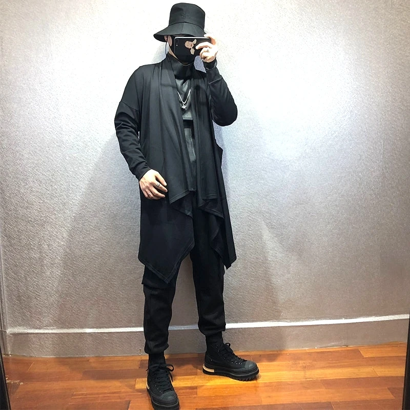 

Men's autumn/winter 2021 new dark irregular hem design slim medium and long oversize coat go with trench coat