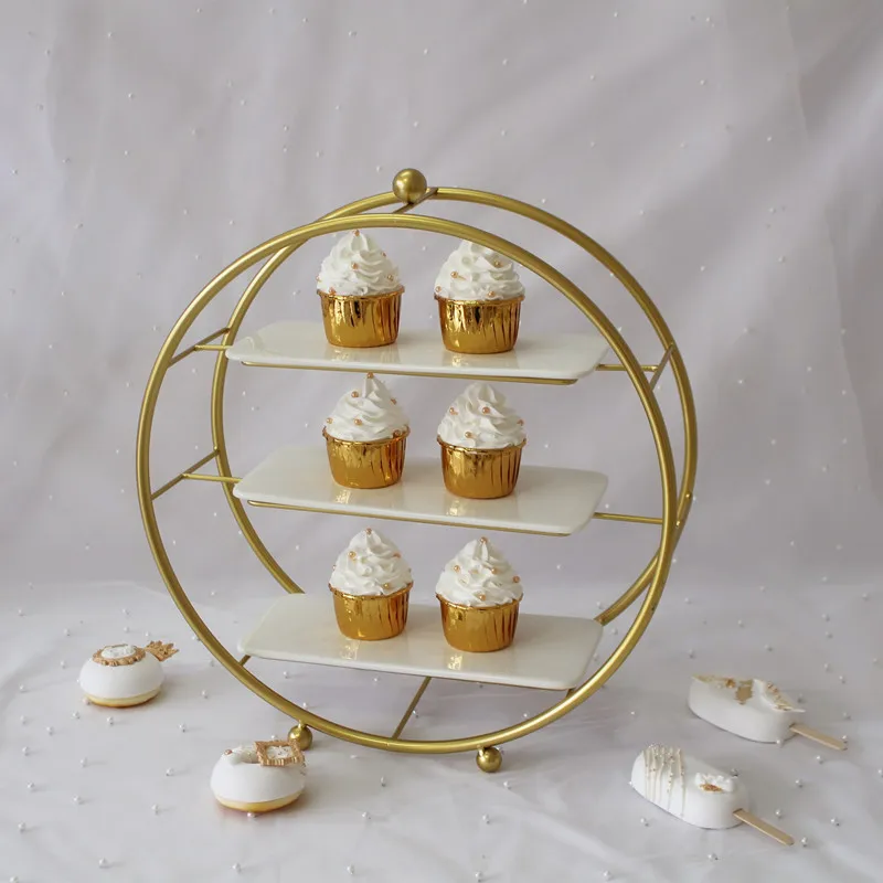 

European-style Golden Round Three-layer Dessert Stand Cake Stand Dessert Table Decoration Display Stand Decoration Decoration