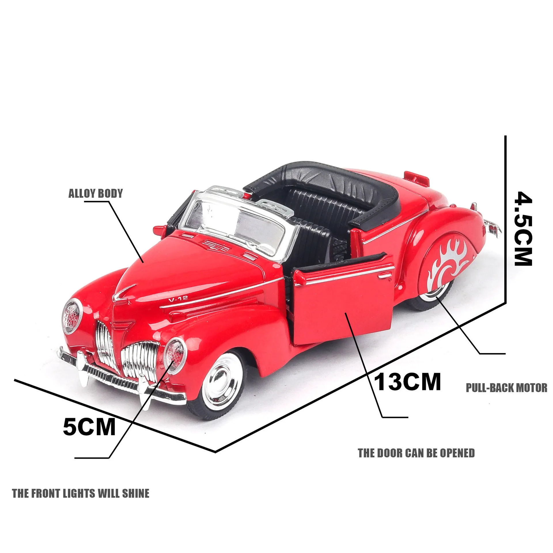 Best selling 1:38 Lincoln convertible classic car alloy model,die-casting sound and light pull back classic car,free shipping