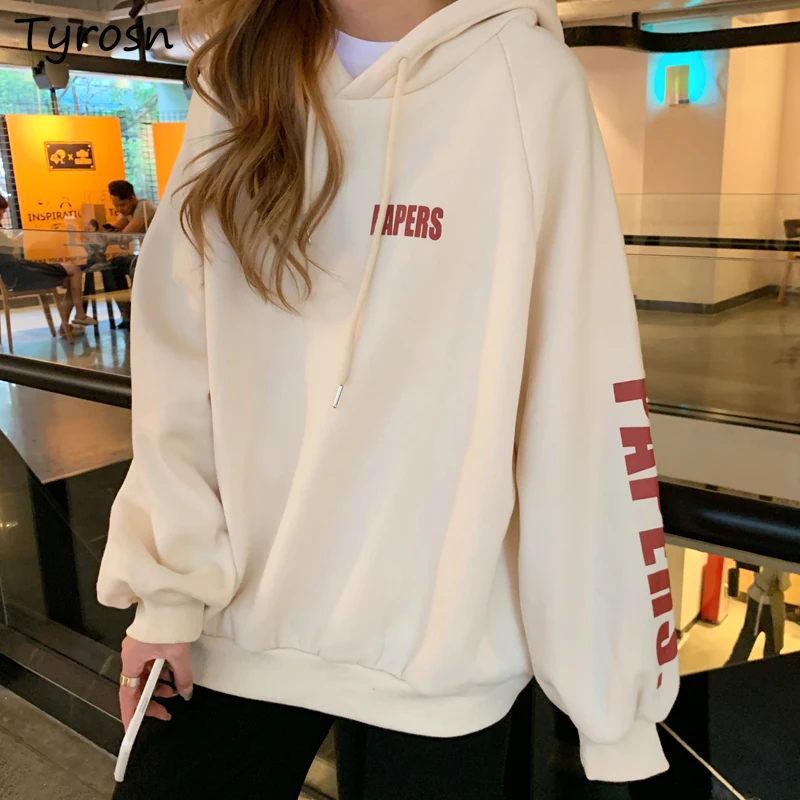 

Hoodies Women Sweet Thickening Thicker Warm Letter Printing Sweatshirts Loose All-match Ulzzang Hot Sale Hooded Outwear Mujer