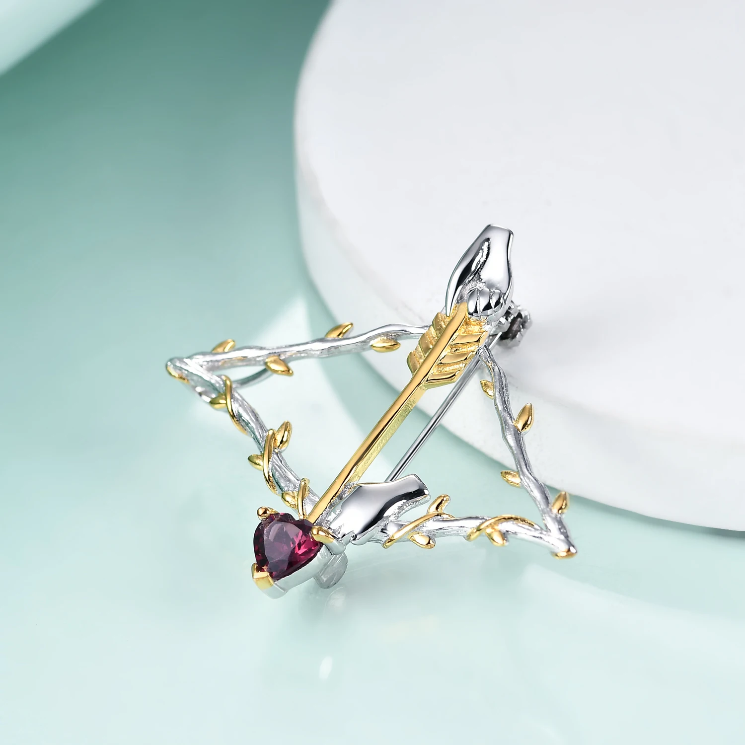 GEM'S BEAUTY 925 Sterling Silver Cupid's Arrow Brooch 18k Gold Filled Natural Rhodolite Garnet Gemstone Brooches For Women