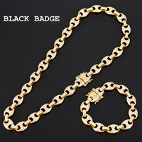 Hip Hop Necklaces Miami Iced Out Cuban Chain Paved Rhinestone  Gold Silver Color Zircon Necklace Bracelet Set for Men