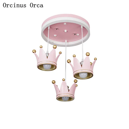 European sweet pink crown chandelier Girl Bedroom Princess room lamp cartoon romantic led golden Kingdom Chandelier