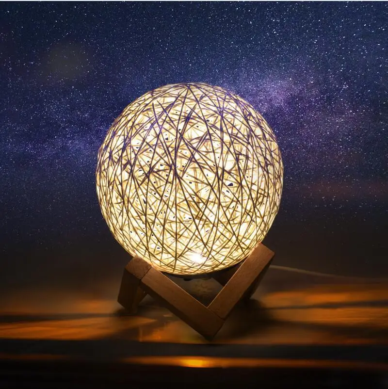 LED small wood cane twine Table Lamps Wicker lamp creative starry night table lamp bedside lamp romantic girl gift lamp