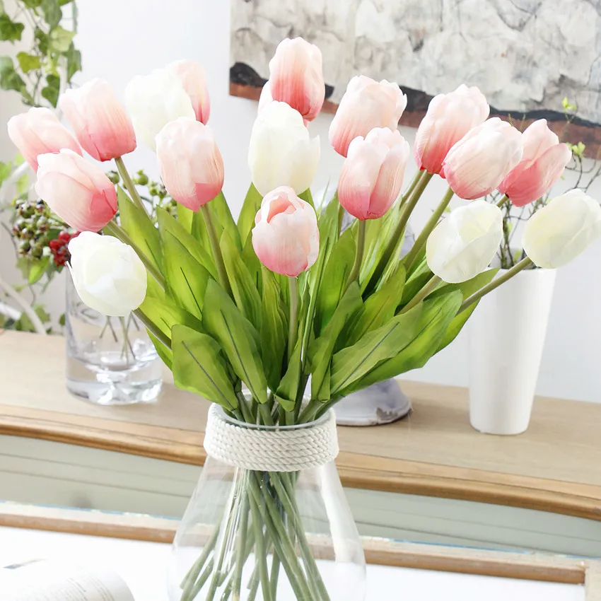 

10PCS Tulip Artificial Flower Real Touch Artificial Bouquet Fake Flower for Wedding Party Decoration Flowers Home Garen Decor