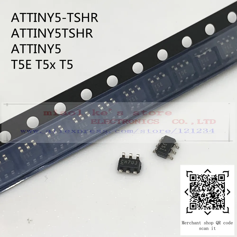 [10pcs]100%New original; ATTINY5-TSHR ATTINY5TSHR ATTINY5 T5E T5x T5 SOT23-6 8-bit AVR Microcontroller, 512B Flash, 6/8-pin, ADC