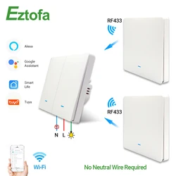 WiFi RF433 Smart  Wall Light Switch,No Neutral Wireless Transmitter ,Tuya APP Control Alexa Google Home Compatible 1/2/3 Gang