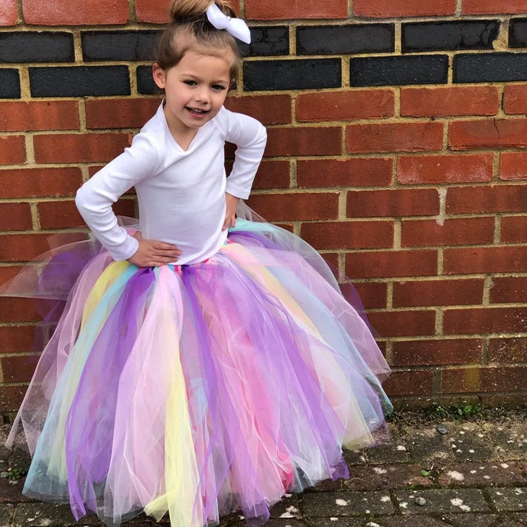 Girls Rainbow Long Tutu Skirts Kids Tulle Skirt Pettiskirts Underskirtd Children Birthday Christmas Party Costume Skirts Cloth