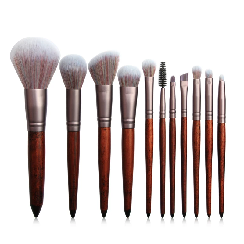 11Pcs Wooden Handle Makeup Brushes Set Cosmetic Foundation Powder Blush Eyeshadow Make Up Brush Kit For Beginner Or New User