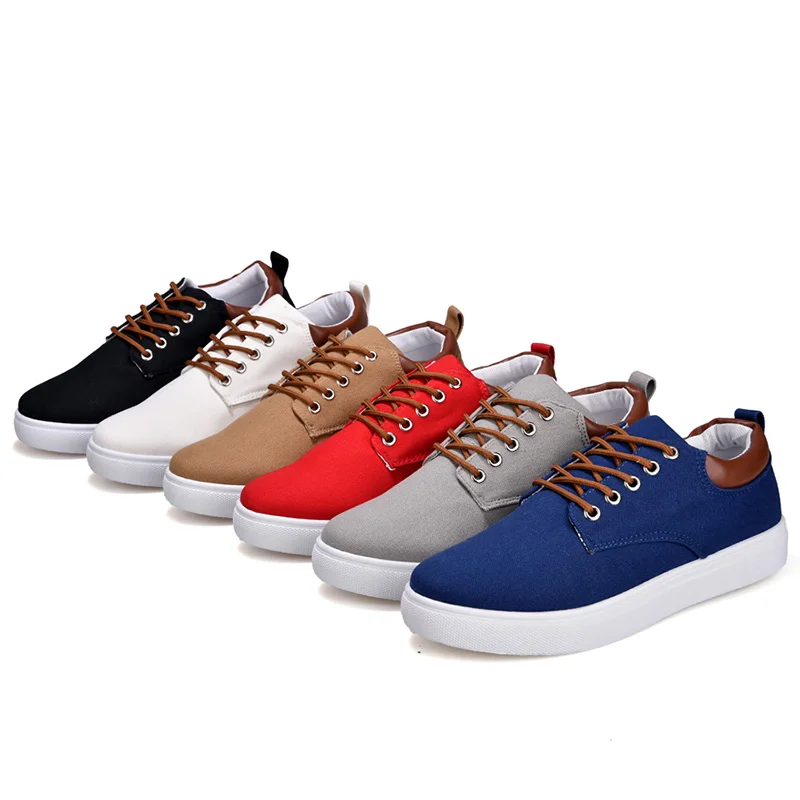 Merk Ademend Mannelijke Canvas Sneakers Voor Mannen Grote Maat 46 47 48 Gezellige Man Lopen Platte Trainers Wit Zwart Grijs blauw Rood Sneakers