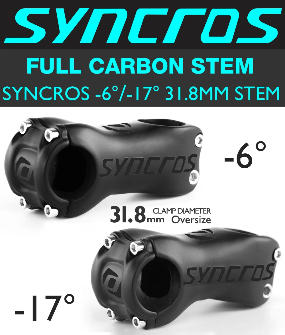 Syncros Fraser SL Vollcarbon-Vorbau, Rennrad-/MTB-Vorbau, 6 ° /17 ° 60mm-110mm, 28,6mm, 31,8mm, Fahrradzubehör – Detail 1