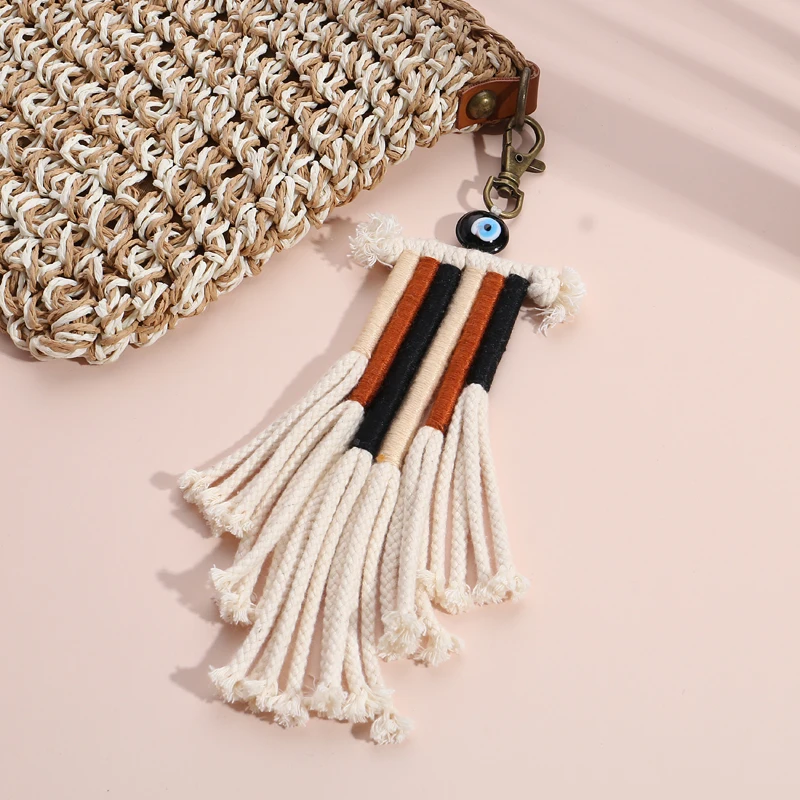 Multicolor Tassel Keychain Handmade Layered Bohemian Eye Beads Key Ring For Women Macrame Bag Boho Key Holder Jewelry Gifts