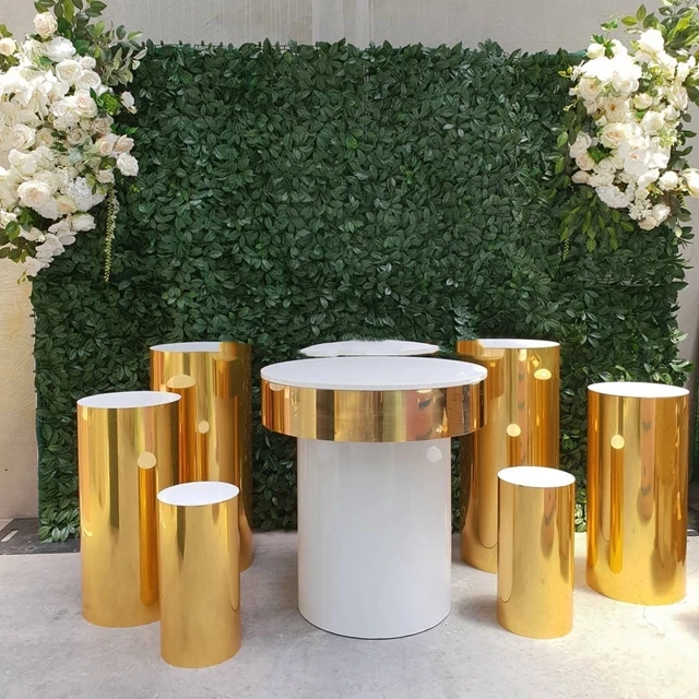 

Gold mental perspex display round cylinder Wedding Decoration Gold Round Acrylic Plinth For Event Party yudao528