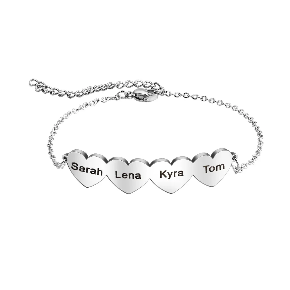 Brazalete personalizado con grabado de nombre de familia para mujer, pulsera con dijes de acero inoxidable, regalo de joyería artesanal para ella