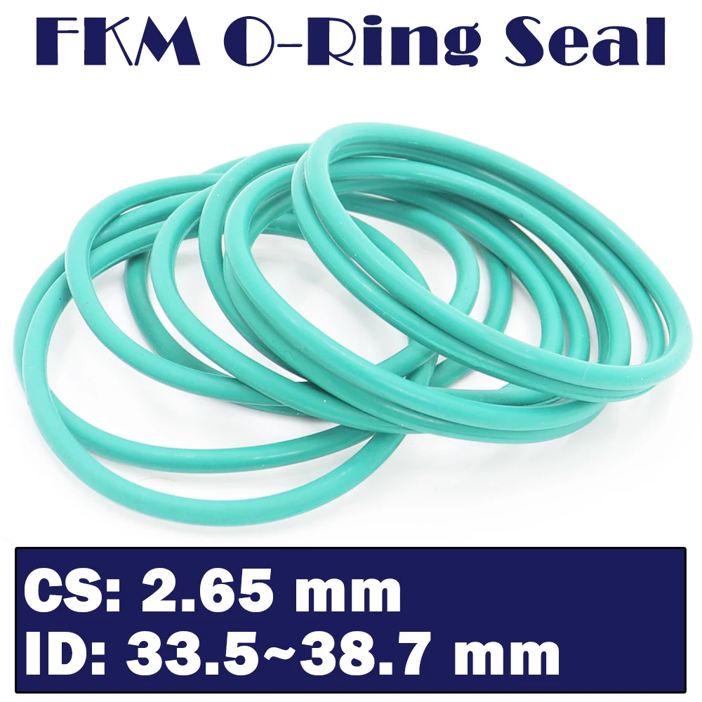 CS2.65mm FKM Rubber Ring ID 33.5/34.5/35.5/36.5/37.5/38.5/38.7*2.65 mm 50PCS O-Ring Fluorine Gasket Oil seal Green ORing